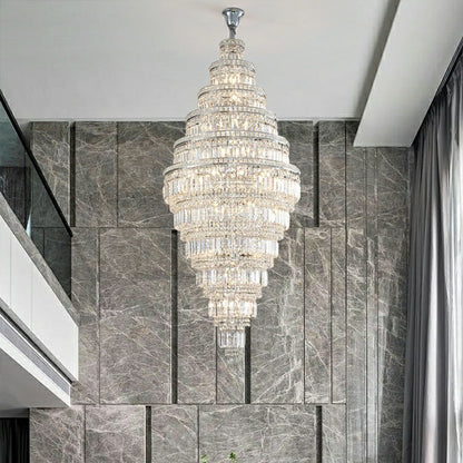 Chrome Huge D41.3"*H98.4"/ 54 Lights Crystal Chandelier for Foyer Staircase Living Room Entrance Ceiling Light Fixture In Silver