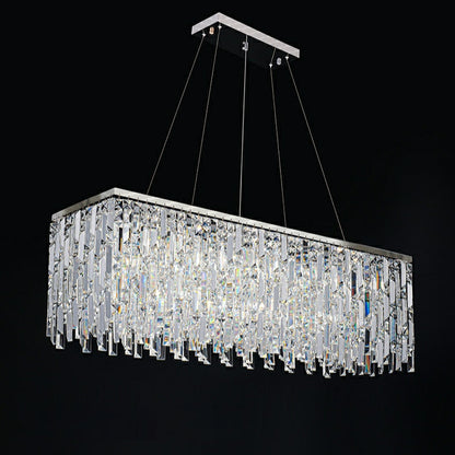 Chrome/ Silver Decorative Kitchen Island Lighting Crystal Rectangle Chandelier For Long Dining Table Round Pendant Light Fixture For Living Room