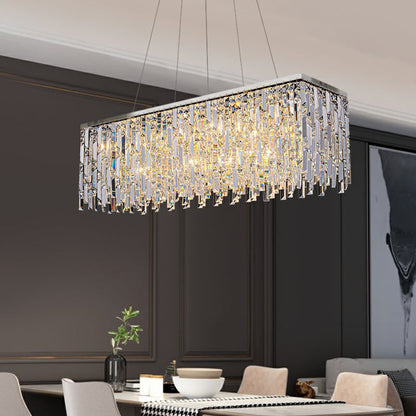 Chrome_SilverDecorativeMultiPiecesK9CrystalRectangleChandelierForLongDiningTableRoundPendantLightFixtureForL47.2"*H11.8"