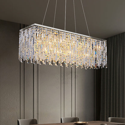 ExtraLargeChrome_SilverDecorativeMultiPiecesK9CrystalRectangleChandelierForLongDiningTableRoundPendantLightFixtureForLivingRoomL47.2"*H11.8"