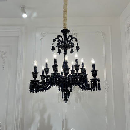 Classic Black Candle Style Chandelier Crystal Ceiling Pendant Lighting Fixture For Living/ Bedroom