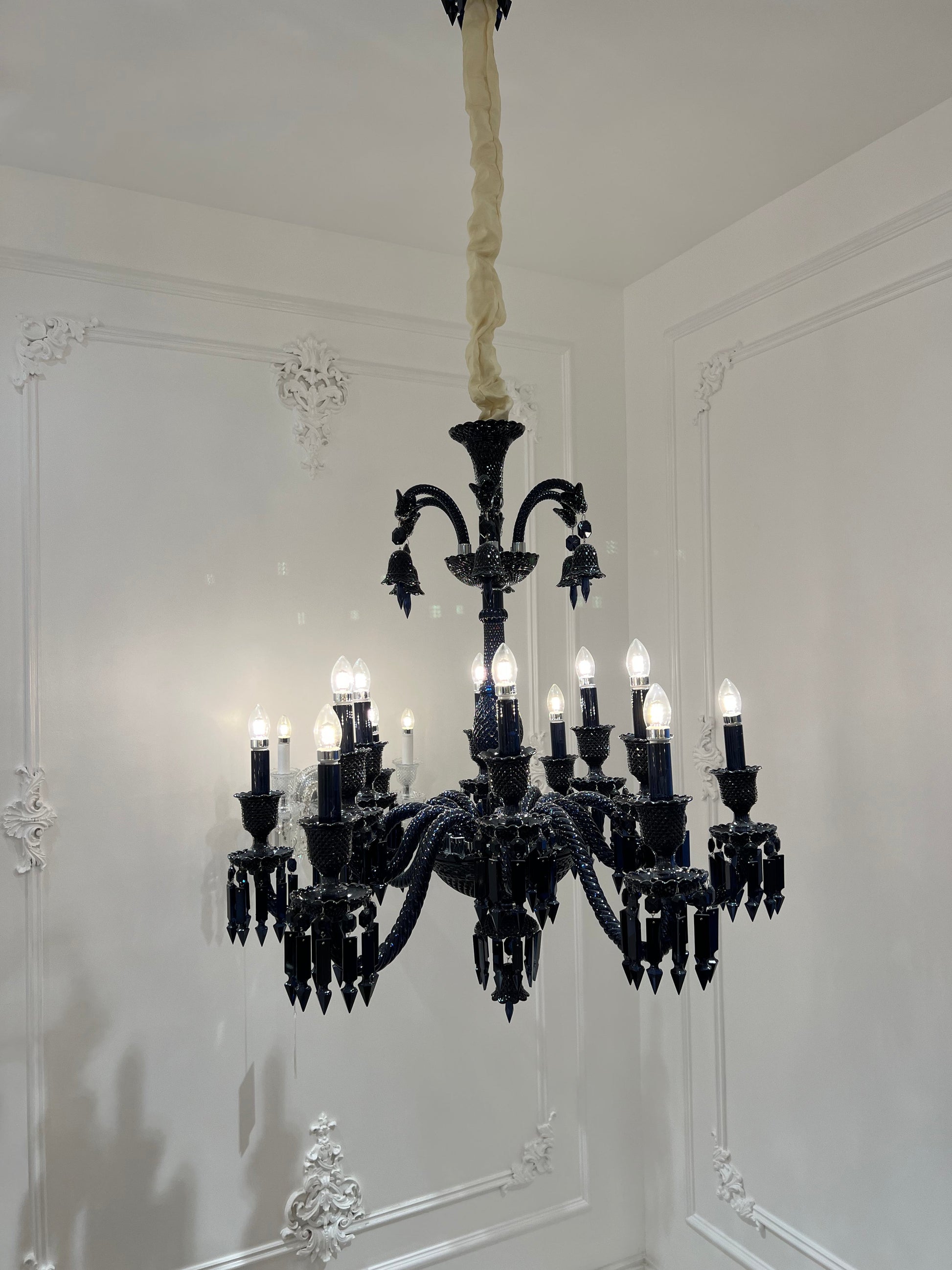 Classic Black Candle Style Chandelier Crystal Ceiling Pendant Lighting Fixture For Living/ Bedroom