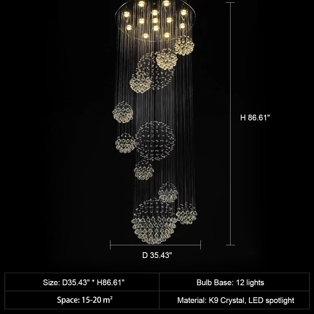 Stately Duplex Crystal Chandelier Spiral Raindrop Globe Shape Ceiling Hanging Light For Entryway/Staircase