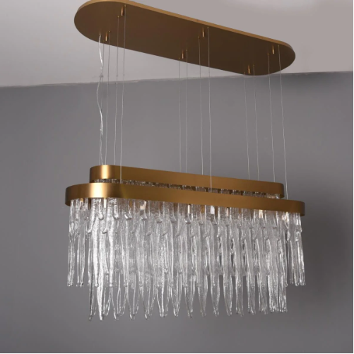Oversized Flush Mount Rectangle Tiers Crystal Pendant Chandelier for Living/Dining Room