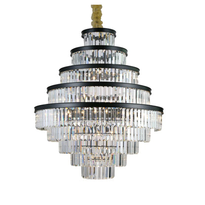 Emilia Tiered Odeon Fringe Crystal Chandelier,chandelier,chandeliers,tiers,layers,multilayer,multi-tier,extra large,large,huge,big,oversized,round,circle,metal,crystal,rods,regular,honeycomb,living room,high-ceiling,foyer,duplex hall,stairs,entrys