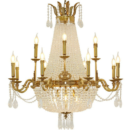 8/12/15 Lights Decorative Empire Brass Candles Crystal Chandelier Romantic Foyer Living Room Ceiling Light Fixture in Pure Copper Finish