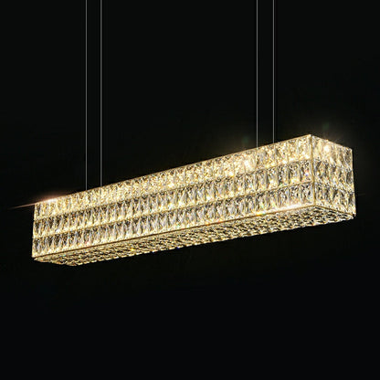 Decorative Rectangle Cube Crystal Pendant Chandelier For Dining Room Luxury Hanging Light Fixture In Gold Finish