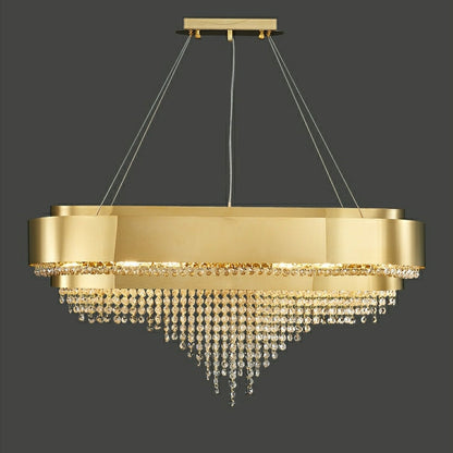 Decorative Gold Round Crystal Living Room Chandelier Light Oval Pendant Lamp For Dining Room Kitchen Table