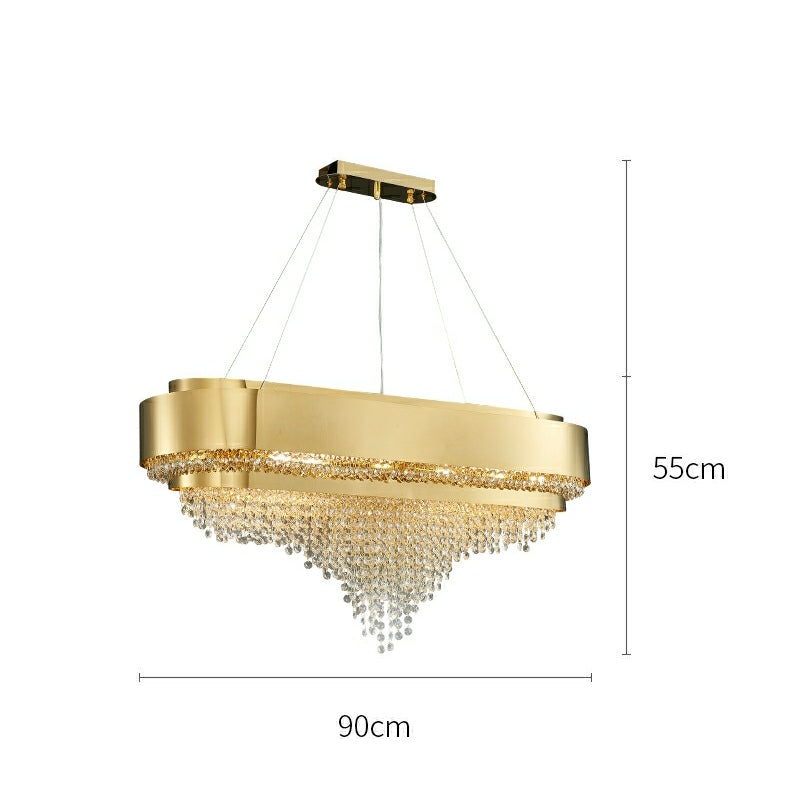 Decorative Gold Round Crystal Living Room Chandelier Light Oval Pendant Lamp For Dining Room Kitchen Table