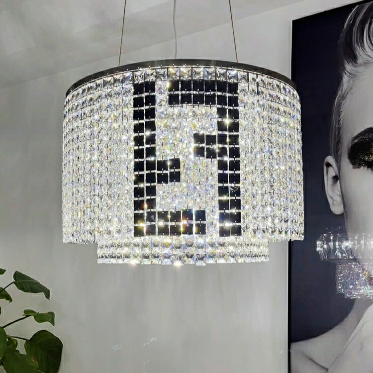 Designer Style Crystal Chandelier Elegant Round Ceiling Lighting Fixture for Living/ Dining Room