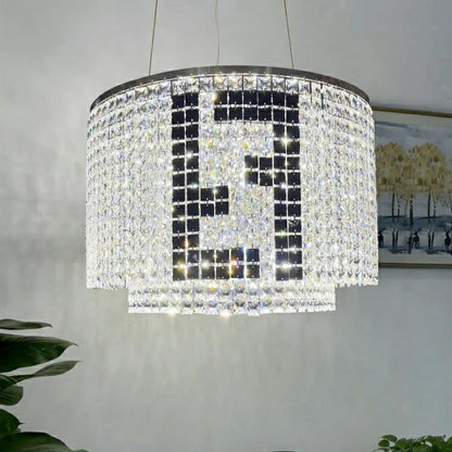 Designer Style Crystal Chandelier Elegant Round Ceiling Lighting Fixture for Living/ Dining Room