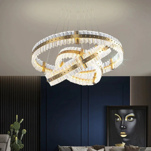 chandelier,chandeliers,pendant,crstal,metal,gold,clear,round,rings,multirings,adjustable,ceiling,modern,foyer,living room,dining room,hallway,bedroom,entrys