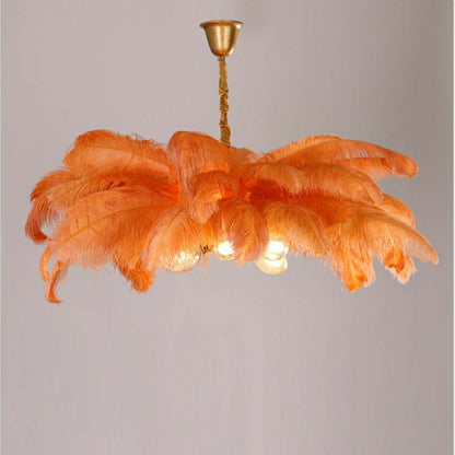 Elegant Ostrich Feather Brass Living Room Chandelier