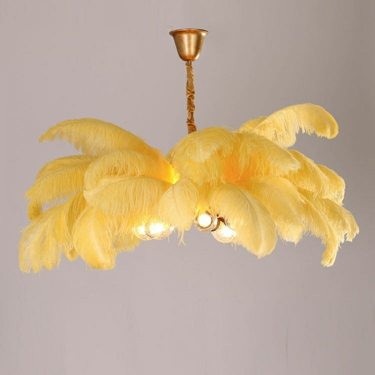 Elegant Ostrich Feather Brass Living Room Chandelier