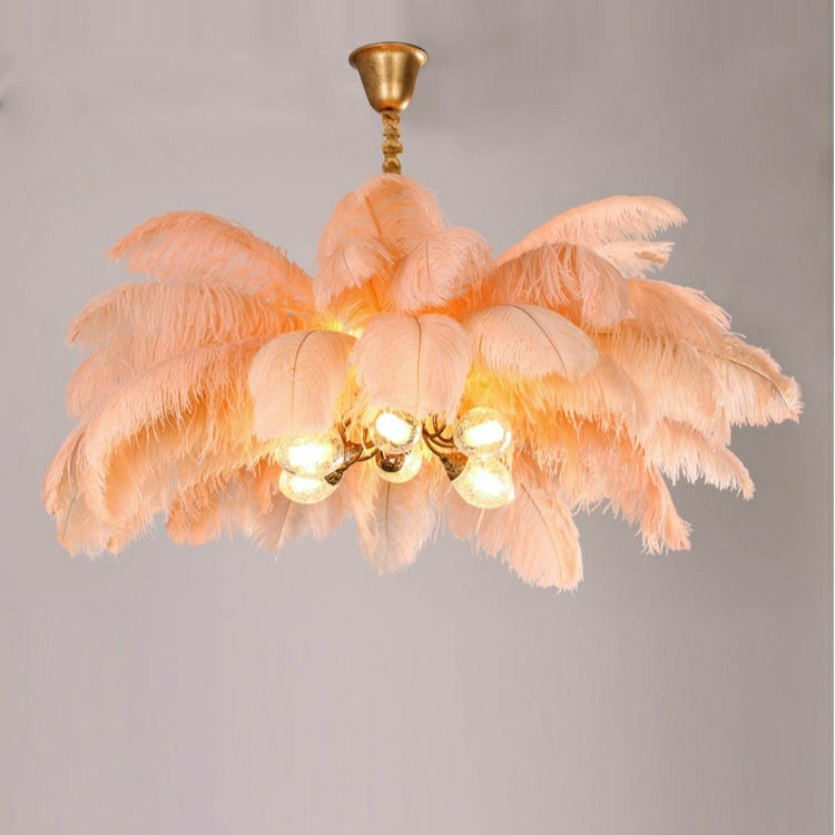 Elegant Ostrich Feather Brass Living Room Chandelier