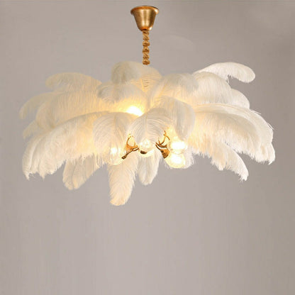 Elegant Ostrich Feather Brass Living Room Chandelier