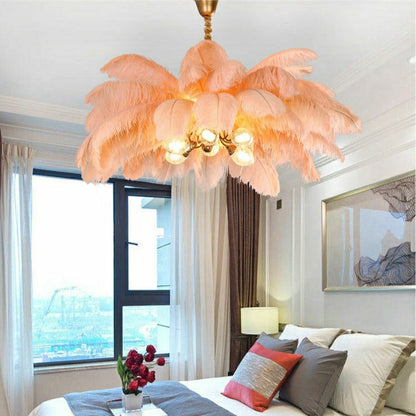 Elegant Ostrich Feather Brass Living Room Chandelier