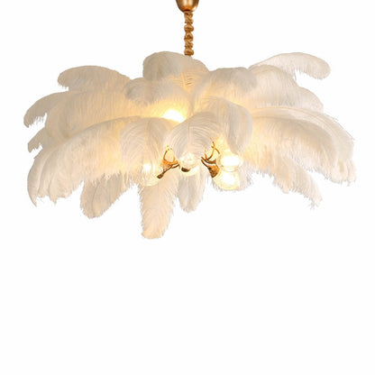 Elegant Ostrich Feather Brass Living Room Chandelier