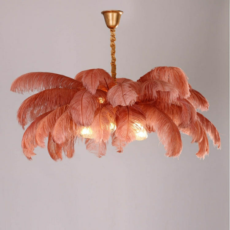 Elegant Ostrich Feather Brass Living Room Chandelier