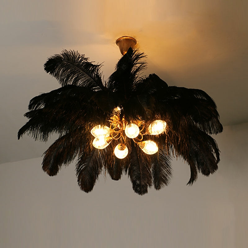 Elegant Ostrich Feather Brass Living Room Chandelier