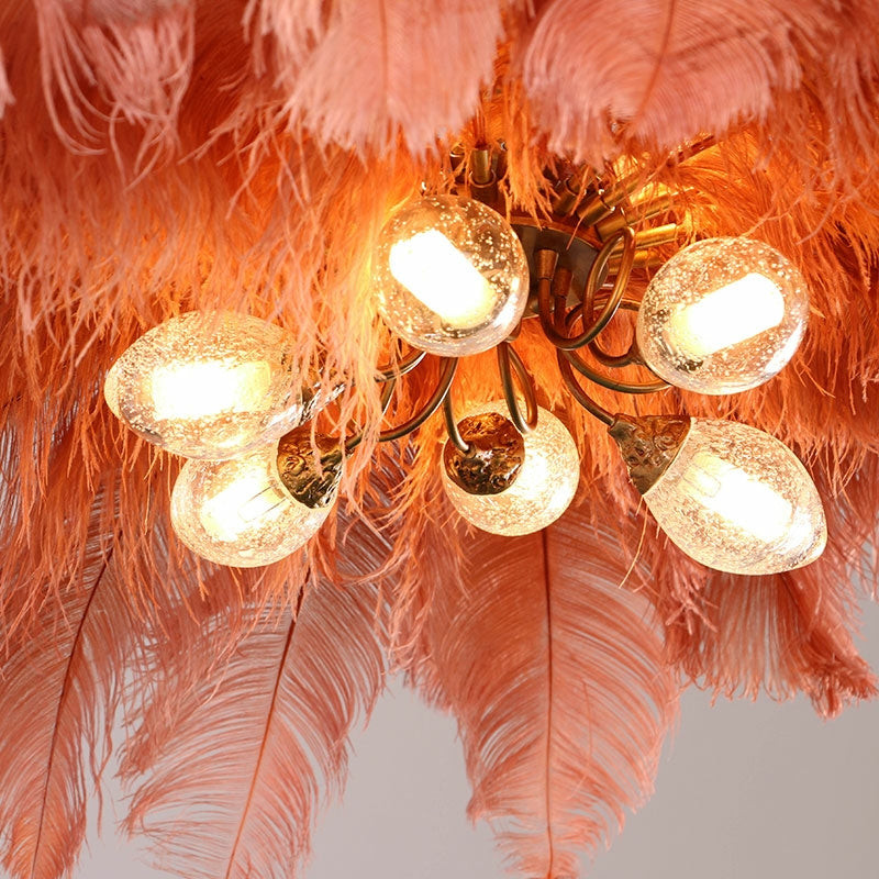 Elegant Ostrich Feather Brass Living Room Chandelier