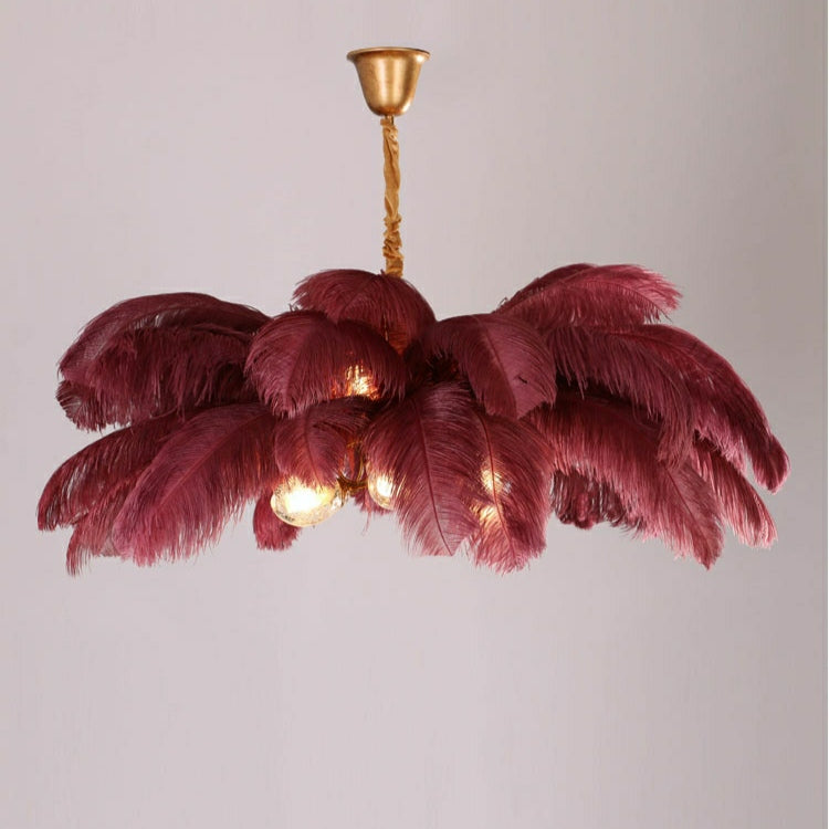 Elegant Ostrich Feather Brass Living Room Chandelier