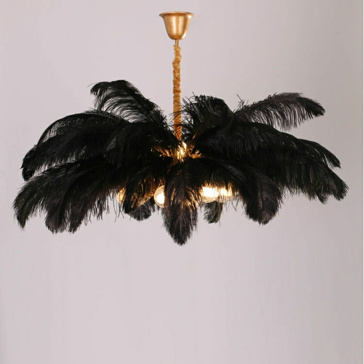 Elegant Ostrich Feather Brass Living Room Chandelier