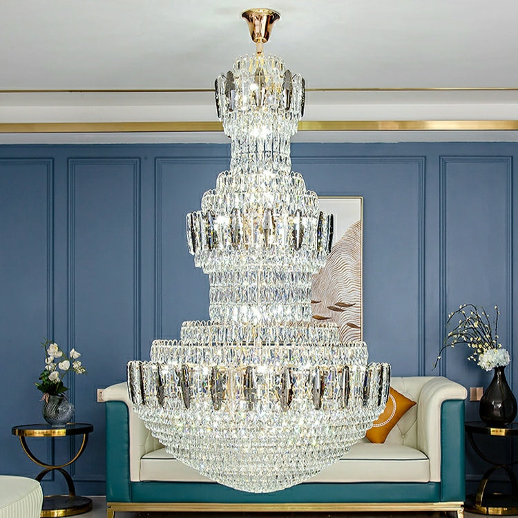 Extra Large Round Crystal Chandelier Luxury Foyer High Ceiling Light Fixture For Living Room/ Hotel Hall Entrance