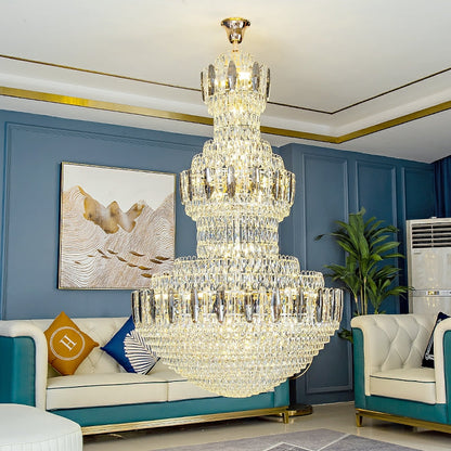 Extra Large Round Crystal Chandelier Luxury Foyer High Ceiling Light Fixture For Living Room/ Hotel Hall Entrance