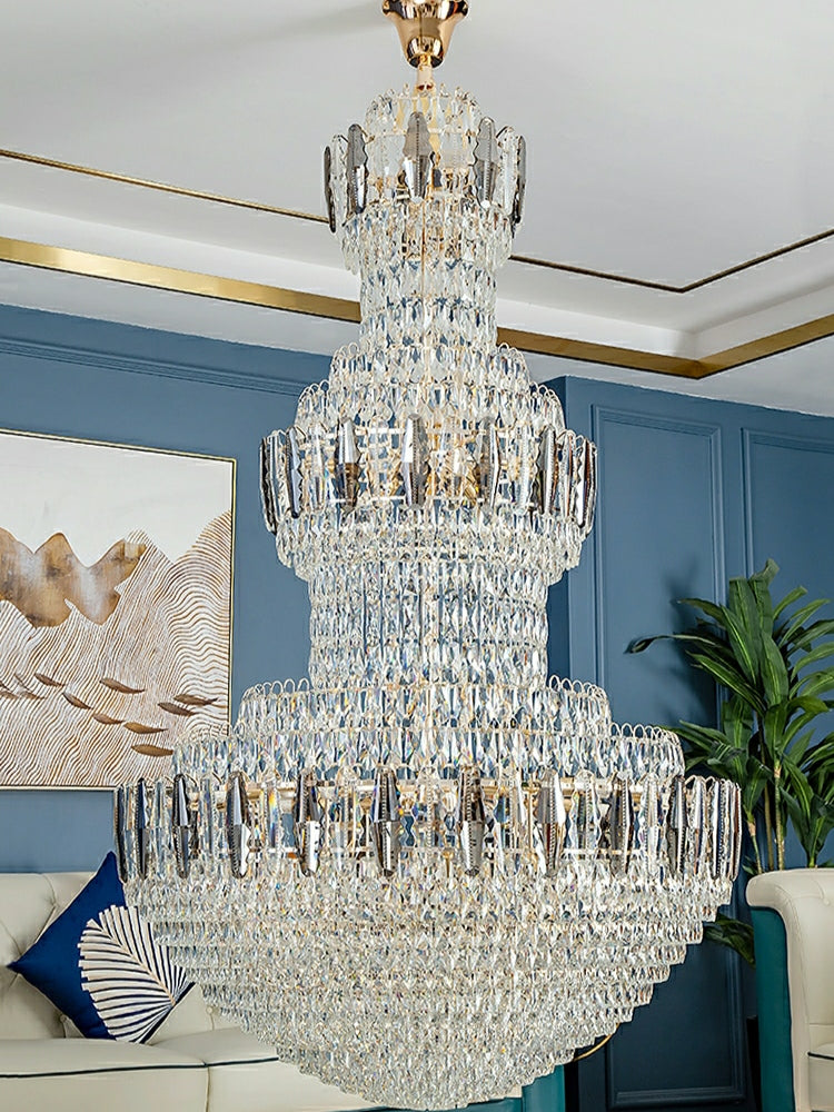 Extra Large Round Crystal Chandelier Luxury Foyer High Ceiling Light Fixture For Living Room/ Hotel Hall Entrance