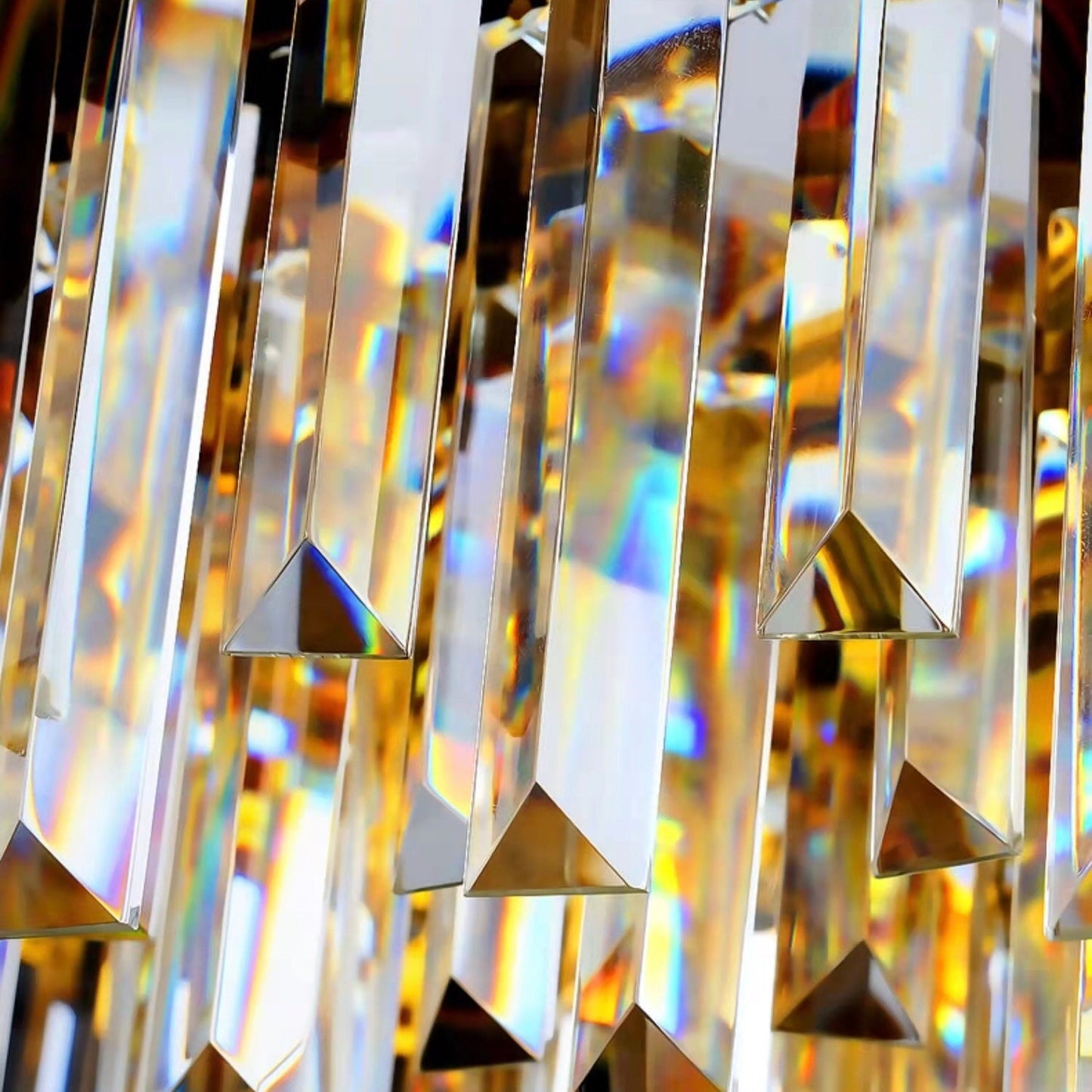 Tiered Gold Chandelier With Rectangle-Cut Crystal Modern LED Hanging Light