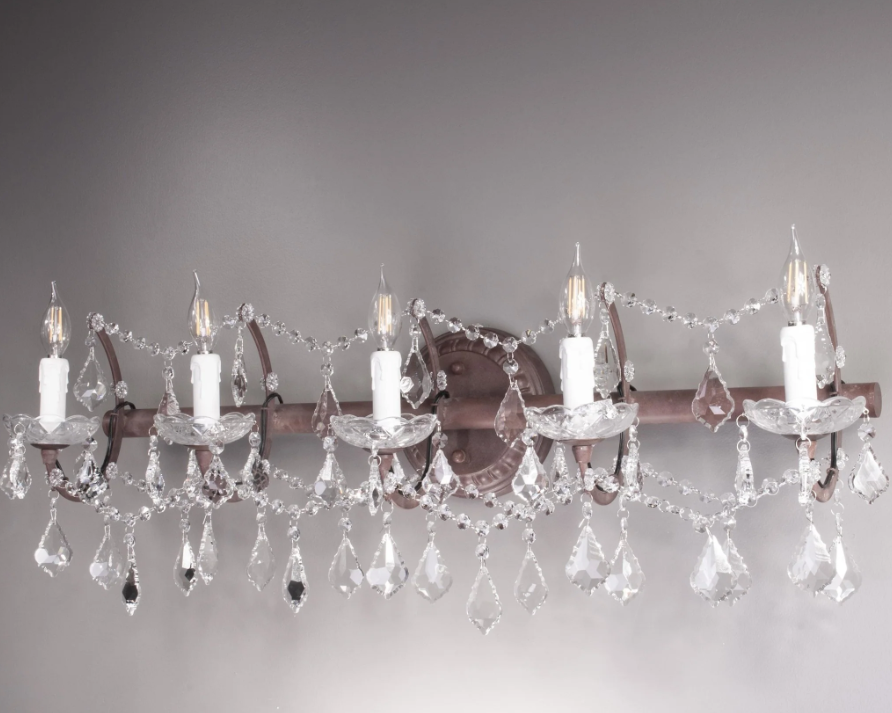 Traditional Rectangle Multiple Lights Classical Candle Raindrop Crystal Pendant Wall Light