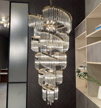 Extra Large Luxury Spiral Crystal Rods Pendant Chandelier for Living Room/Foyer/Entryance