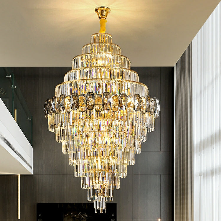 Fashion Large Staircase Chandelier For Foyer Living Room Entrance Crystal Ceiling Light Fixture In Gold Finish