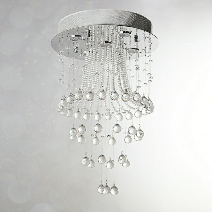 Flush Mounted Crystal Drops Chandelier Elegant Ceiling Light Fixture For Bedroom/ Living Room