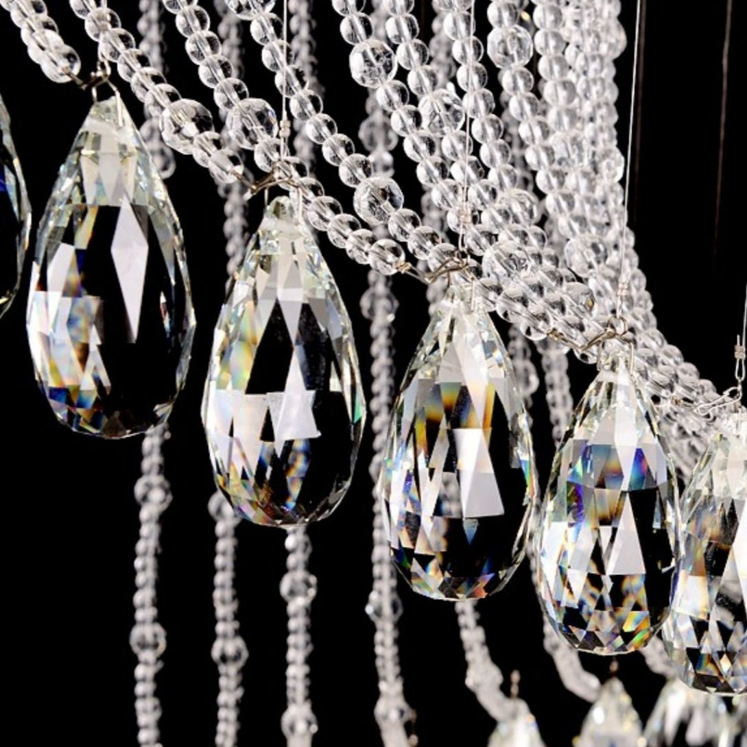 Flush Mounted Spiral Crystal Drops Chandelier Round LED Ceiling Lighting Fixture For Foyer Staircase/ Hotel Entrance