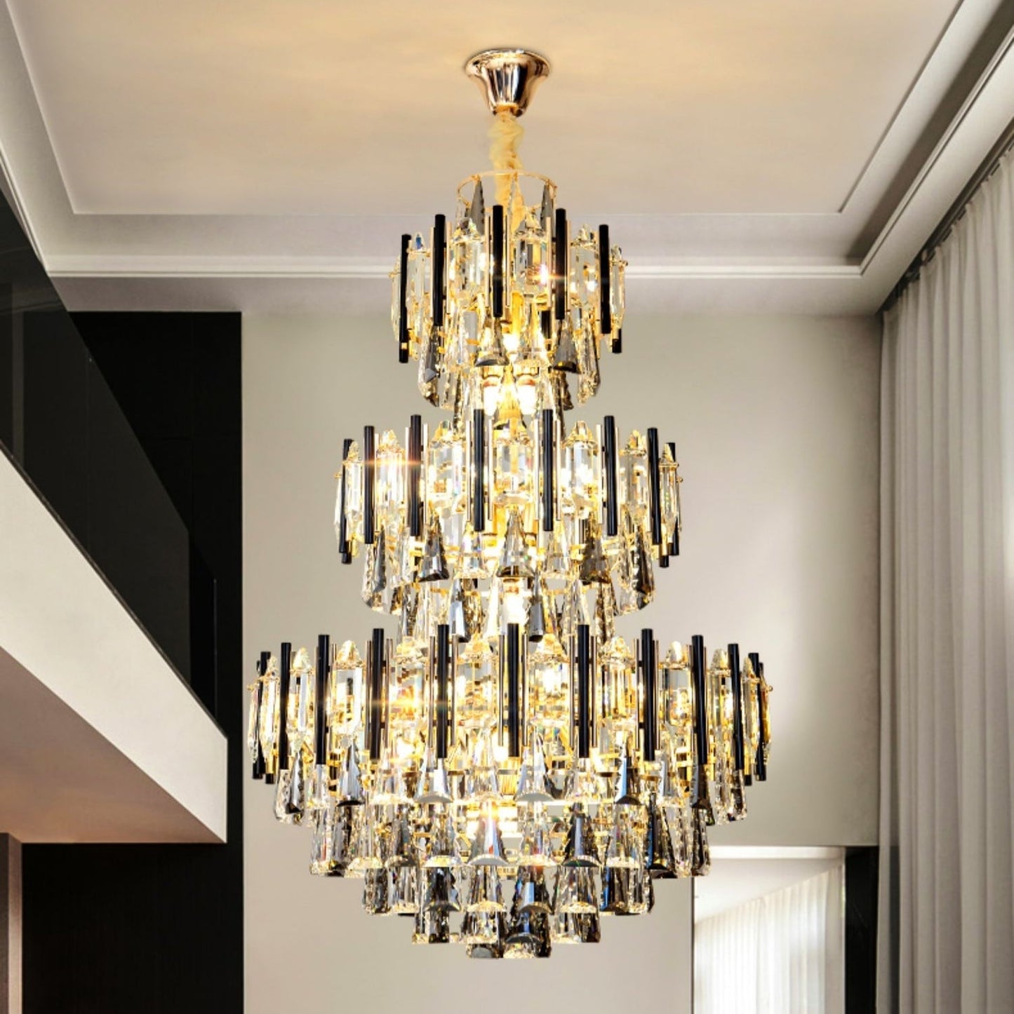 Foyer 3 Layers Extra Large Crystal Chandelier For Living Room Staircase Ceiling Lighting Fixture