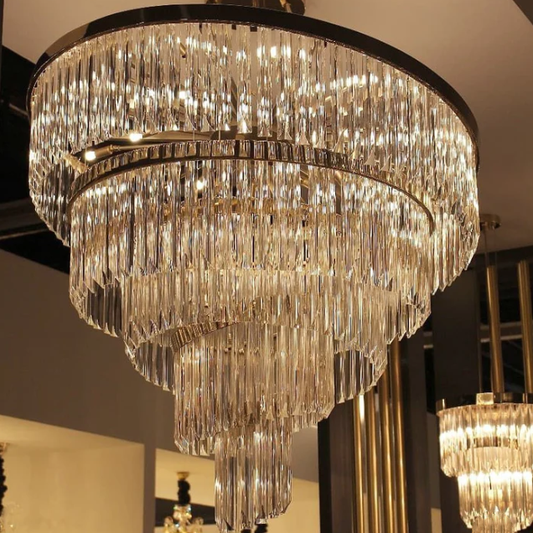 Roundel Odeon Fringe Crystal Chandelier,chandelier,chandeliers,crystal,spiral,clear crystal,frost crystal,tier,layer,multi-tier,multi-layer,black,chrome,ceiling,chain,oversized,large,huge,big,living room,dining room,bedroom,bedside,dining table,bar,kitchen island