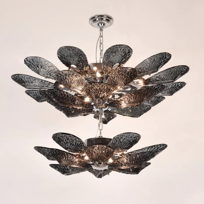 Modern Layers Art Patterned Glass Flower Chandelier for Living/Dining Room/Foyer/Entryance