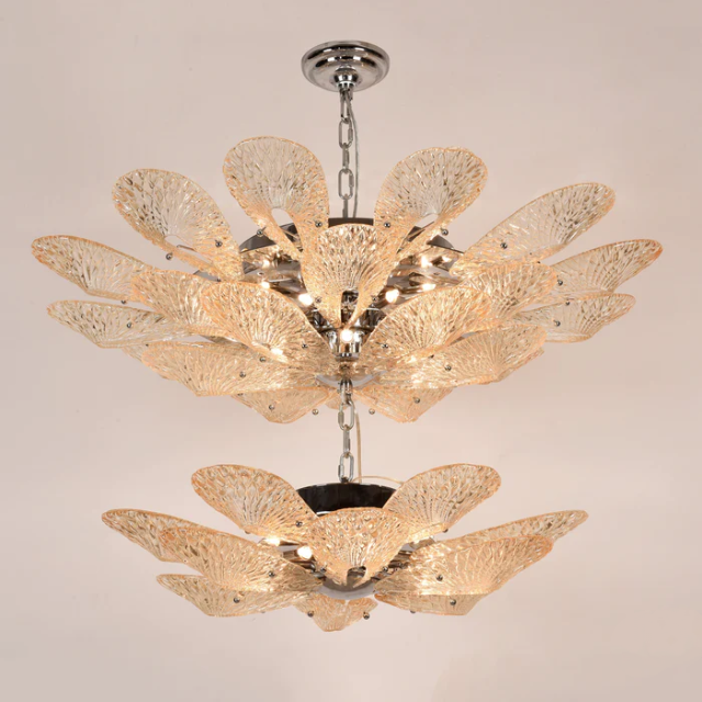 Modern Layers Art Patterned Glass Flower Chandelier for Living/Dining Room/Foyer/Entryance