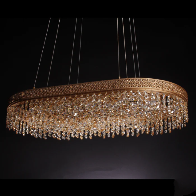 Oversized Two Tiers Light Luxury Oval Crystal Pendant Light for Living/Dining Room/Kitchen Island