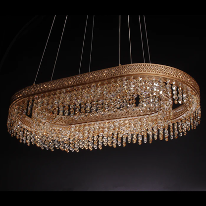 Oversized Two Tiers Light Luxury Oval Crystal Pendant Light for Living/Dining Room/Kitchen Island