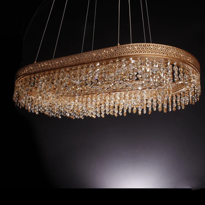 Oversized Two Tiers Light Luxury Oval Crystal Pendant Light for Living/Dining Room/Kitchen Island