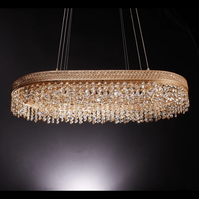 Louvre 2-Tier Oval Crystal LED Chandelier,chandelier,chandeliers,oval,crystal ,metal,gold,luxury,crystal pendant,pendant,long table,big table,bar,dining room,living room,kitchen island,kitchen bar,dining bar