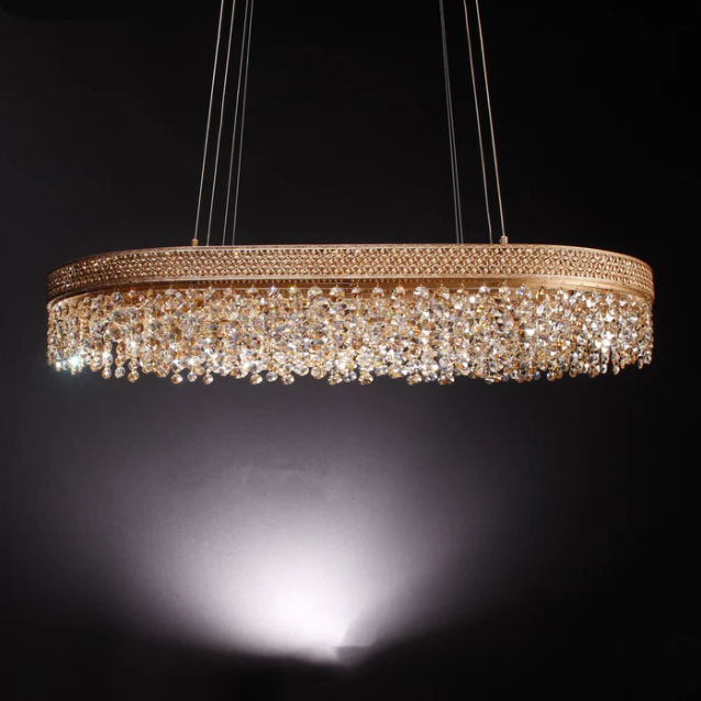 Oversized Two Tiers Light Luxury Oval Crystal Pendant Light for Living/Dining Room/Kitchen Island