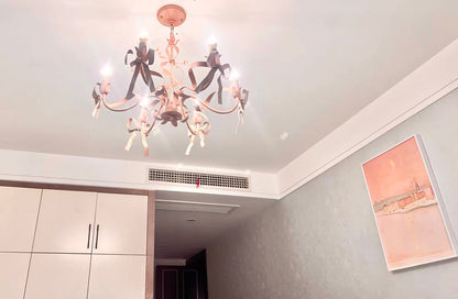 Italian Style Princess Beautiful Pinkish Bows Stylish Chandelier Modern Artistic Girls Room Pink Bedroom Nursery Room