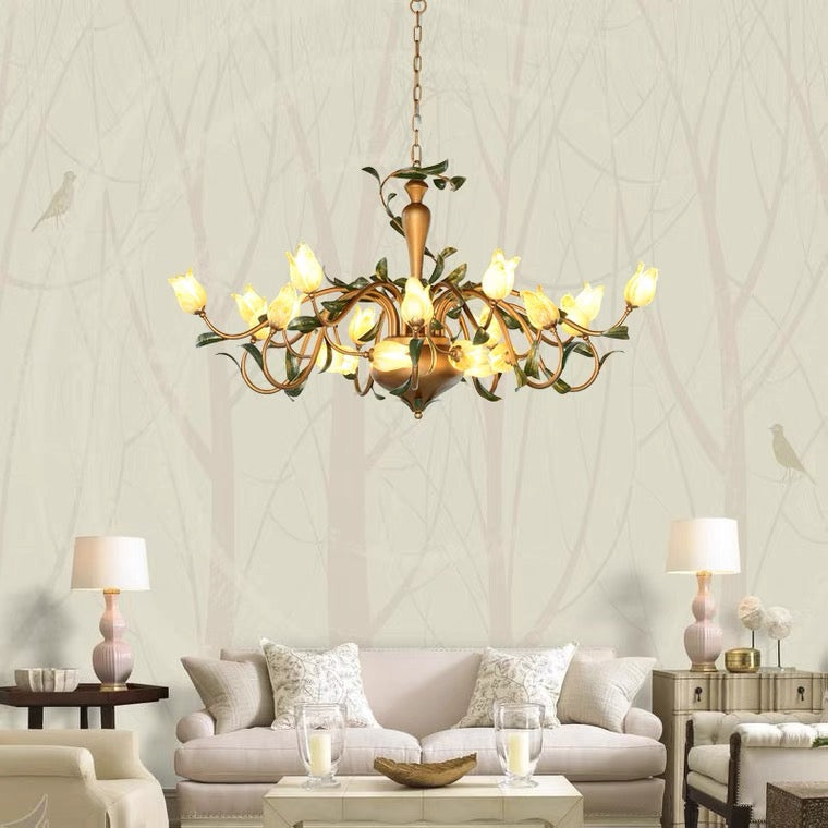 European Country Style Creative Beautiful Vintage Tulip Flower Chandelier for Dining Room Bedroom Living Room Kids Room