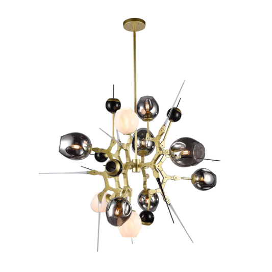 Spike & Thorn Sputnik Glass Globe Chandelier,chandelier,chandeliers,pendant,glass,metal,art,creative,cup,glass shade,post-modern,ceiling,foyer,stairs,living room,entrys,hallway,smoke,clear,huge,big,oversized,gold,industrial
