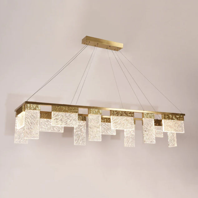 Aimee LED Rectangle Glass Chandelier,chandelier,chandeliers,pendant,crystal,metal,gold,luxury,light luxury,ceiling,long table,dining table,kitchen island,bar,kitchen bar,dining bar