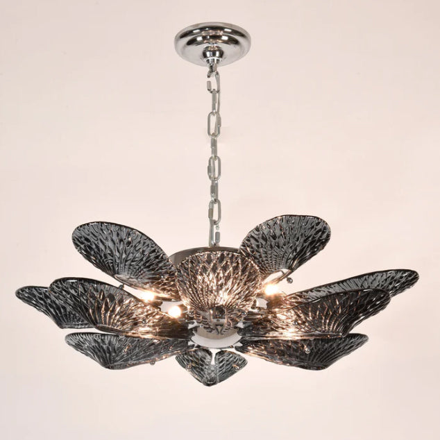 Bella Murano Glass Flower Chandelier,chandelier,chandeliers,pendant,flower,ceiling,chain,adjustable,glass,metal,smoke,amber,clear,blue,multi-tier,multi-layered,layers,tiers,art,creative,living room,dining room,foyer,entryance,hallway,stairs